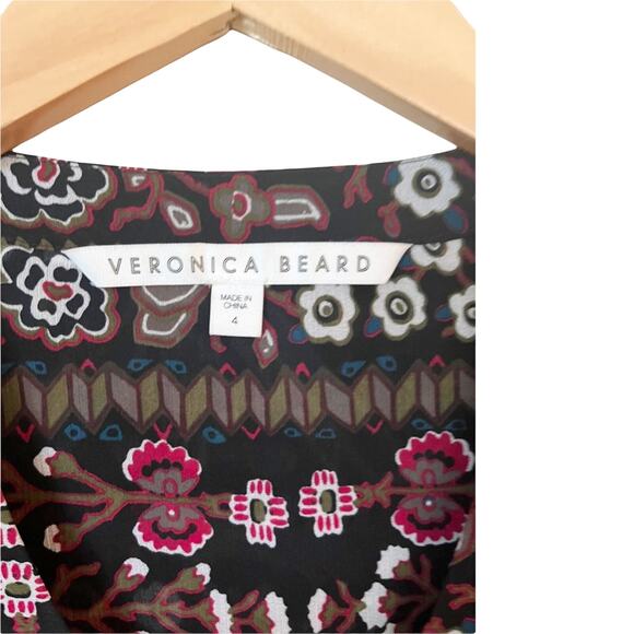 VERONICA BEARD Lowell Blouse Floral Paisley Black Brown Sheer Top Long Sleeves 4 - Picture 6 of 10